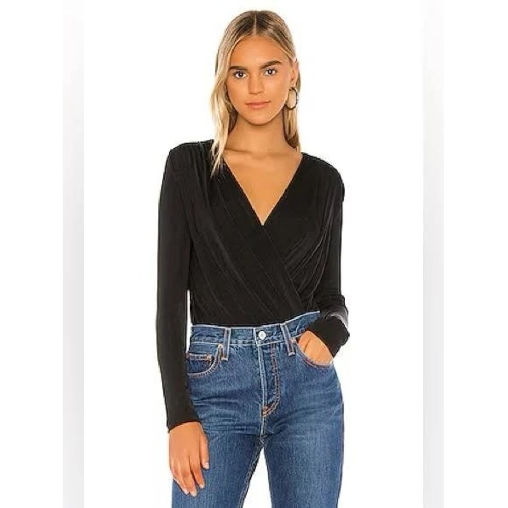 Free People Intimately Bodysuit Black Long Sleeve Wrap Deep V Neck Thong XS - Picture 2 of 8